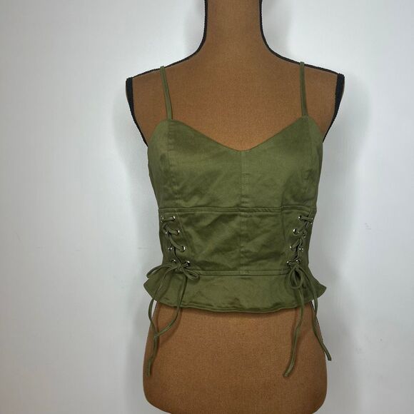 REVOLVE x Superdown Emma Lace Up Front Top, Olive Green, Women’s Medium - Picture 7 of 10